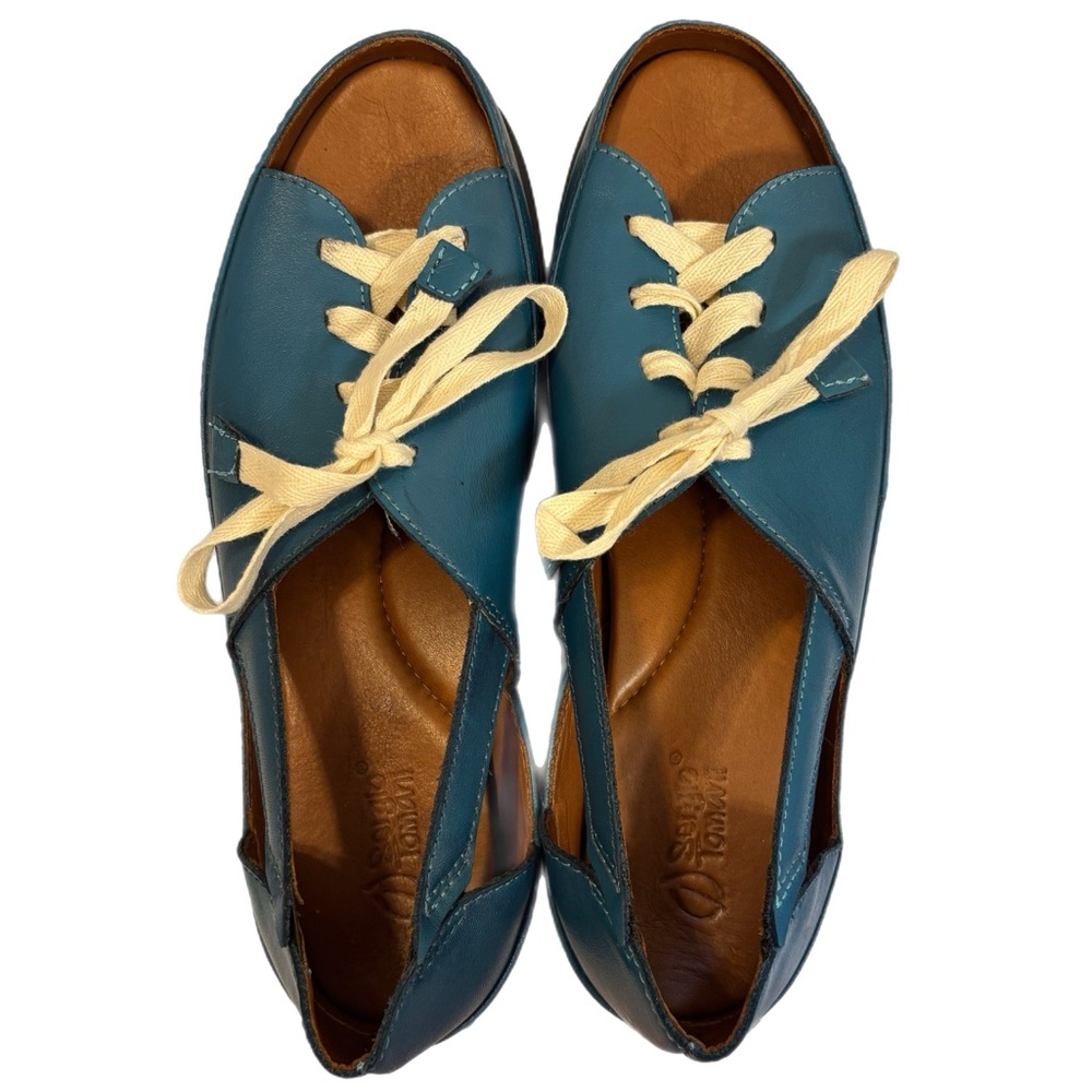 Teal Cut-Out Lace-Up Women's Sandals with Cream Laces